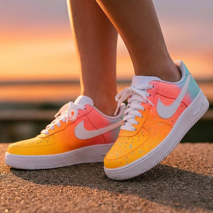 Custom AF 1s Shoes Gradient Color Splash Blue Pink Orange Yellow