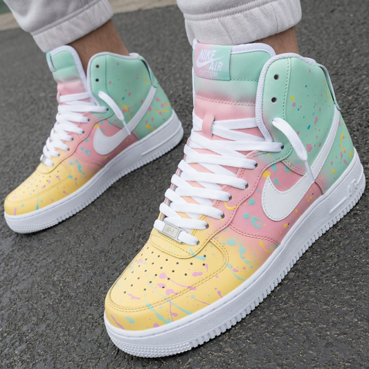 Custom AF 1s Shoes Gradient Colorful Splashes Macaron Green Pink Yellow