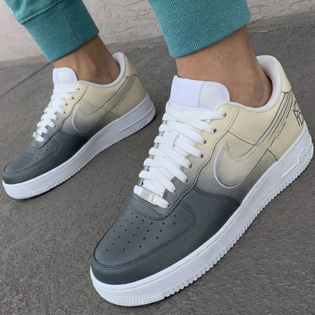 Custom AF 1s Shoes Gradient Gray Beige