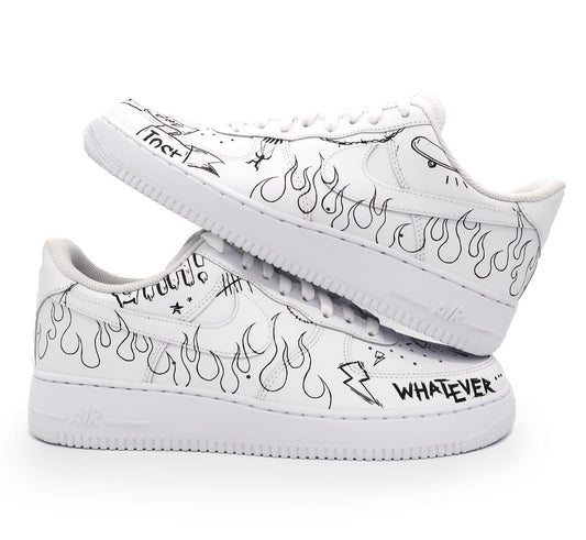 Custom AF 1s Shoes Graffiti Black White