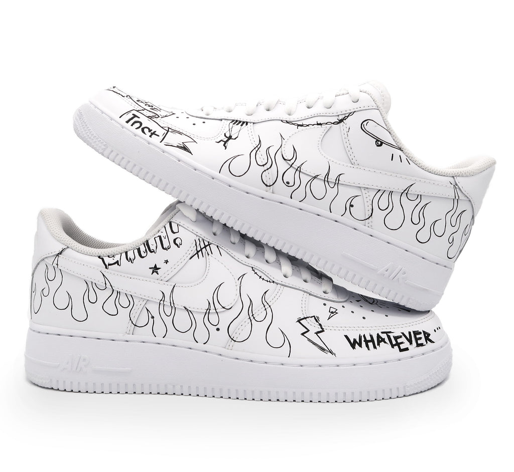 Custom AF 1s Shoes Graffiti Black White