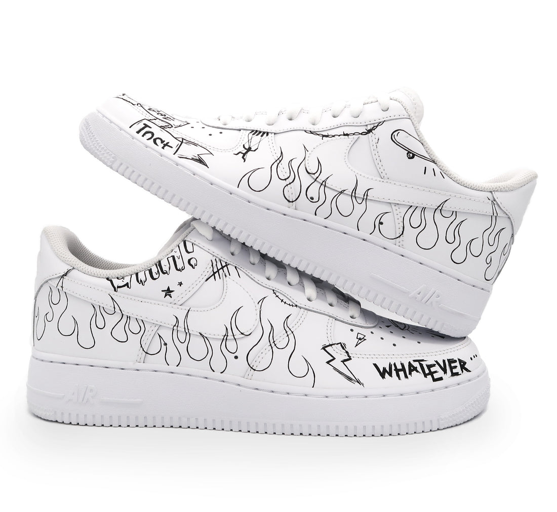 Custom AF 1s Shoes Graffiti Black White