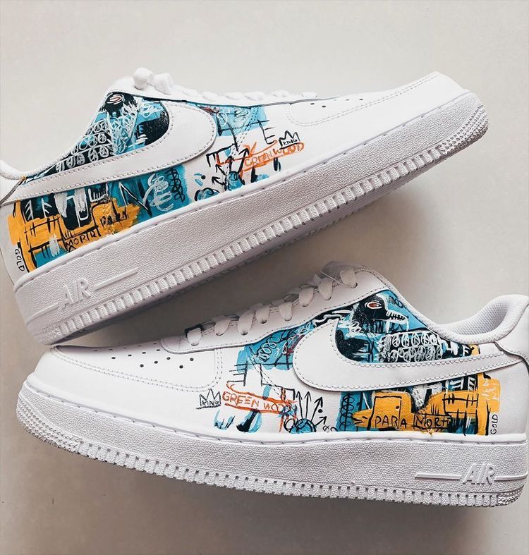 Custom AF 1s Shoes Graffiti Design Blue Orange