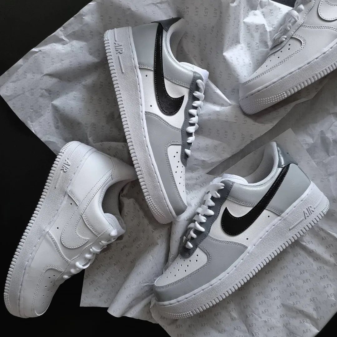 Custom AF 1s Shoes Gray Black Colorway