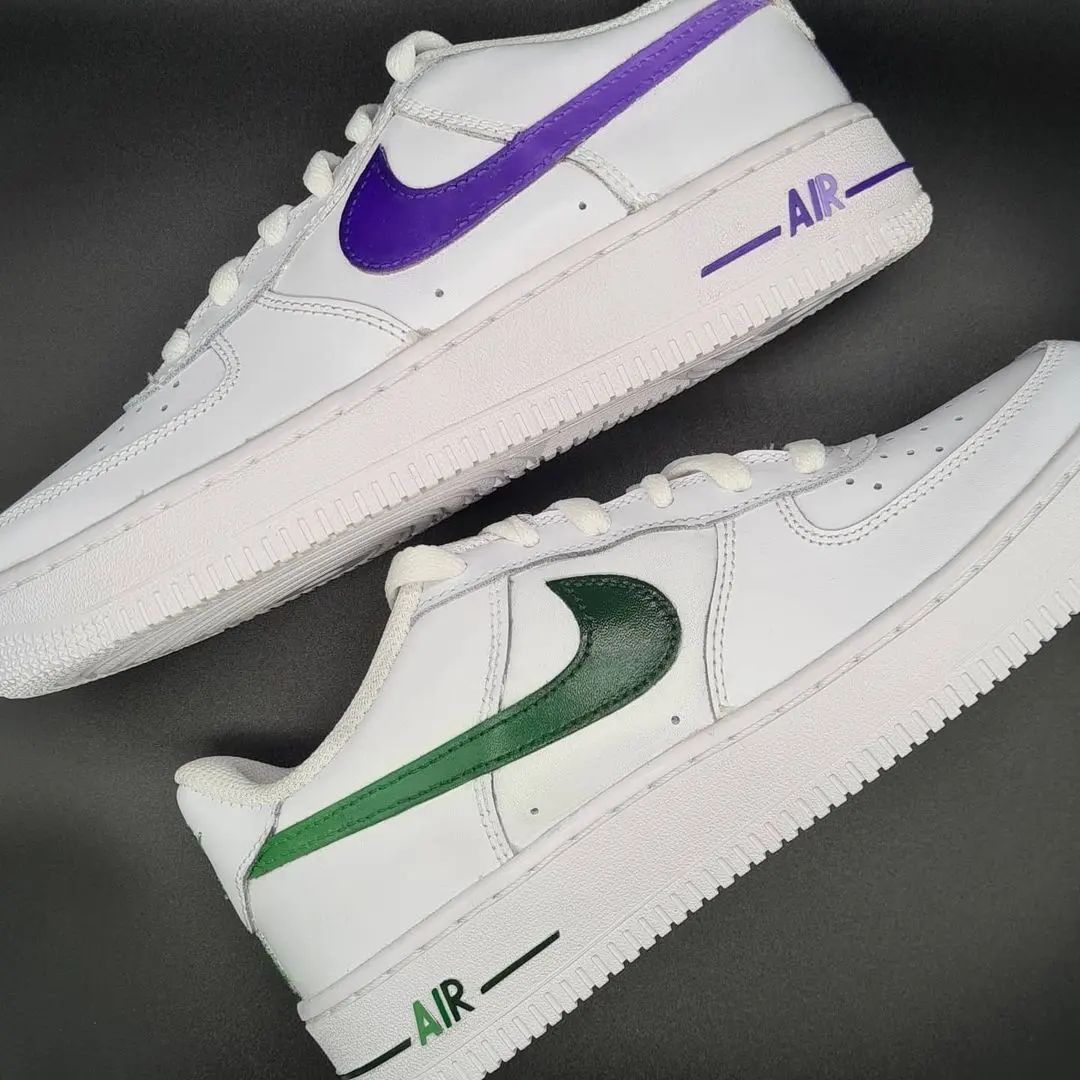 Custom AF 1s Shoes Green and Purple Color