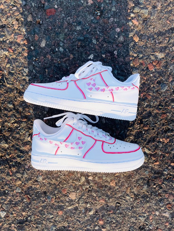 Custom AF 1s Shoes Heart Pattern Pink Color