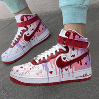 Custom AF 1s Shoes Heart Pattern Pink Maroon