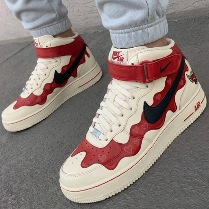Custom AF 1s Shoes Heart Pattern Red Black
