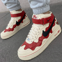 Custom AF 1s Shoes Heart Pattern Red Black