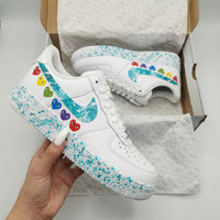 Custom AF 1s Shoes Heart Pattern Teal Color
