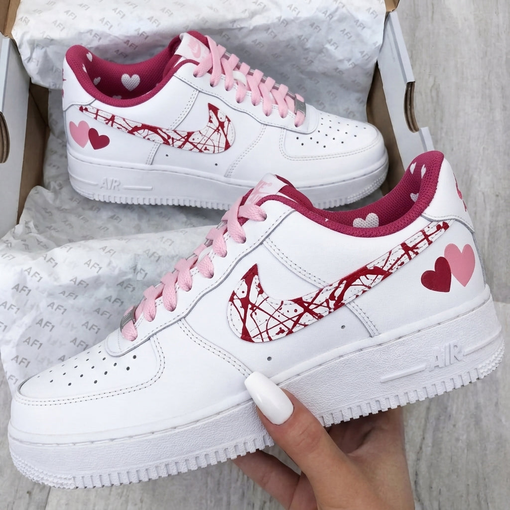 Custom AF 1s Shoes Hearts Baby Pink Red