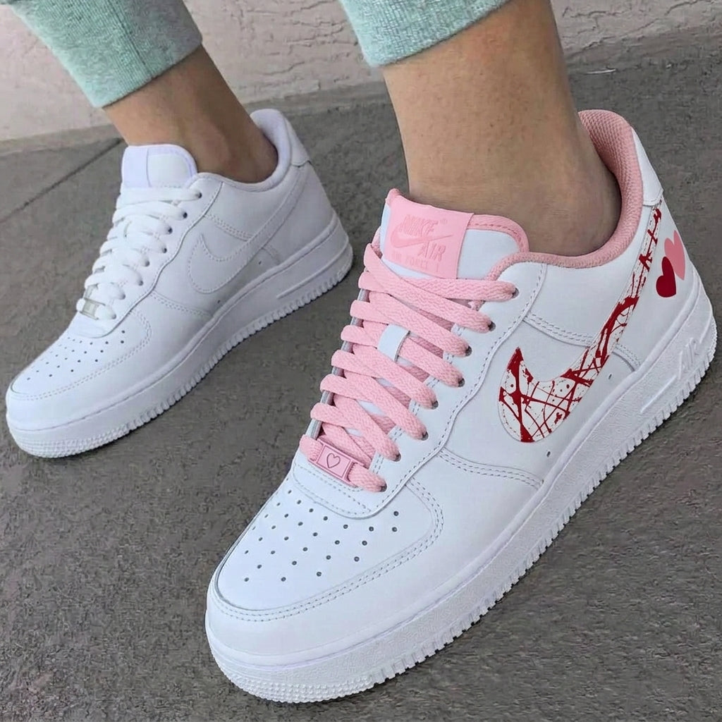 Custom AF 1s Shoes Hearts Baby Pink Red