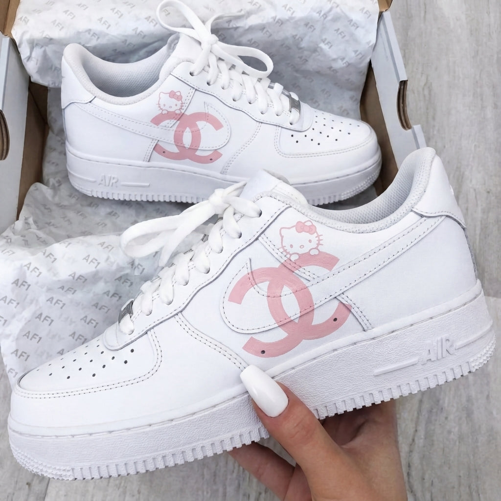 Custom AF 1s Shoes Hello Kitty CC White Baby Pink