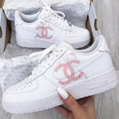 Custom AF 1s Shoes Hello Kitty CC White Baby Pink