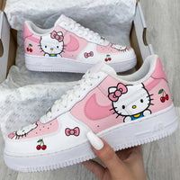 Custom AF 1s Shoes Hello Kitty Cherries Bows Baby Pink