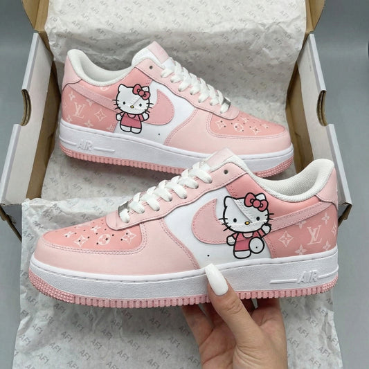 Custom AF 1s Shoes Hello Kitty LV Logo Baby Pink