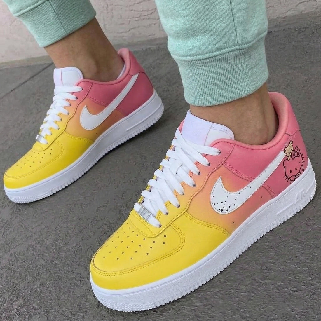 Custom AF 1s Shoes Hello Kitty Teddy Bear Pink Yellow