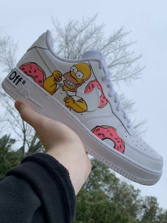 Custom AF 1s Shoes Homer Simpson and Donuts Pink Yellow