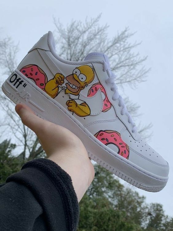 Custom AF 1s Shoes Homer Simpson and Donuts Pink Yellow