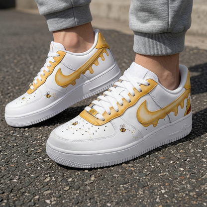 Custom AF 1s Shoes Honey Drip Bees Winnie The Pooh Yellow White