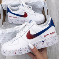 Custom AF 1s Shoes Hotty Toddy Speckled Red Blue