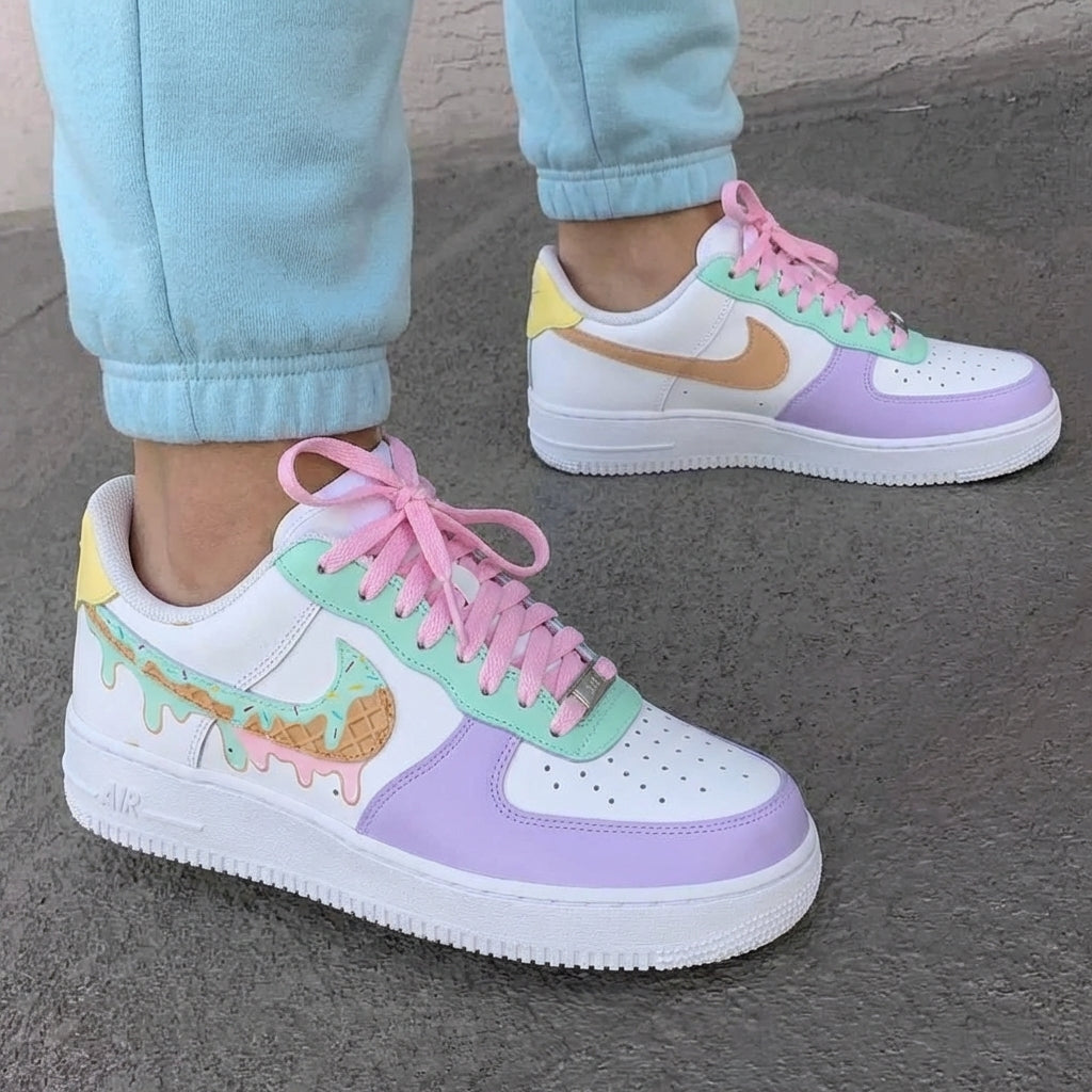 Custom AF 1s Shoes Ice Cream Drip Baby Pink Mint Green Lavender Yellow