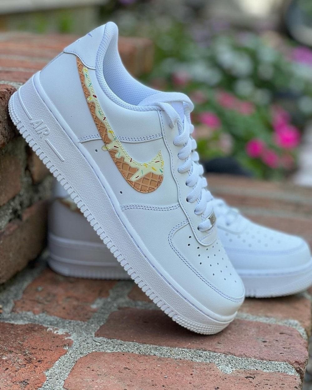 Custom AF 1s Shoes Ice - Cream Pattern Brown Yellow