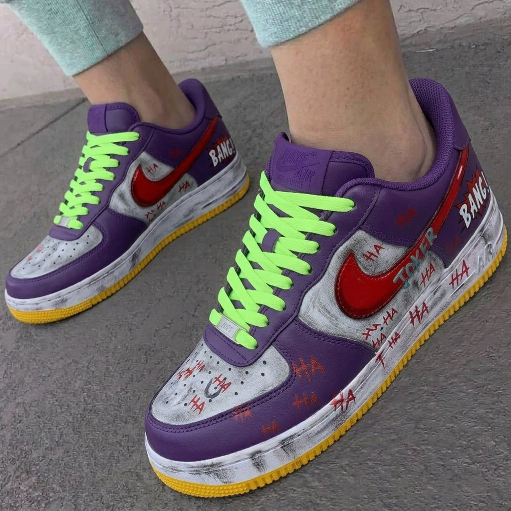 Custom AF 1s Shoes Joker Graffiti Purple Red Neon Green