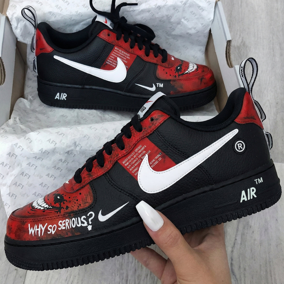 Custom AF 1s Shoes Joker Theme Black Red