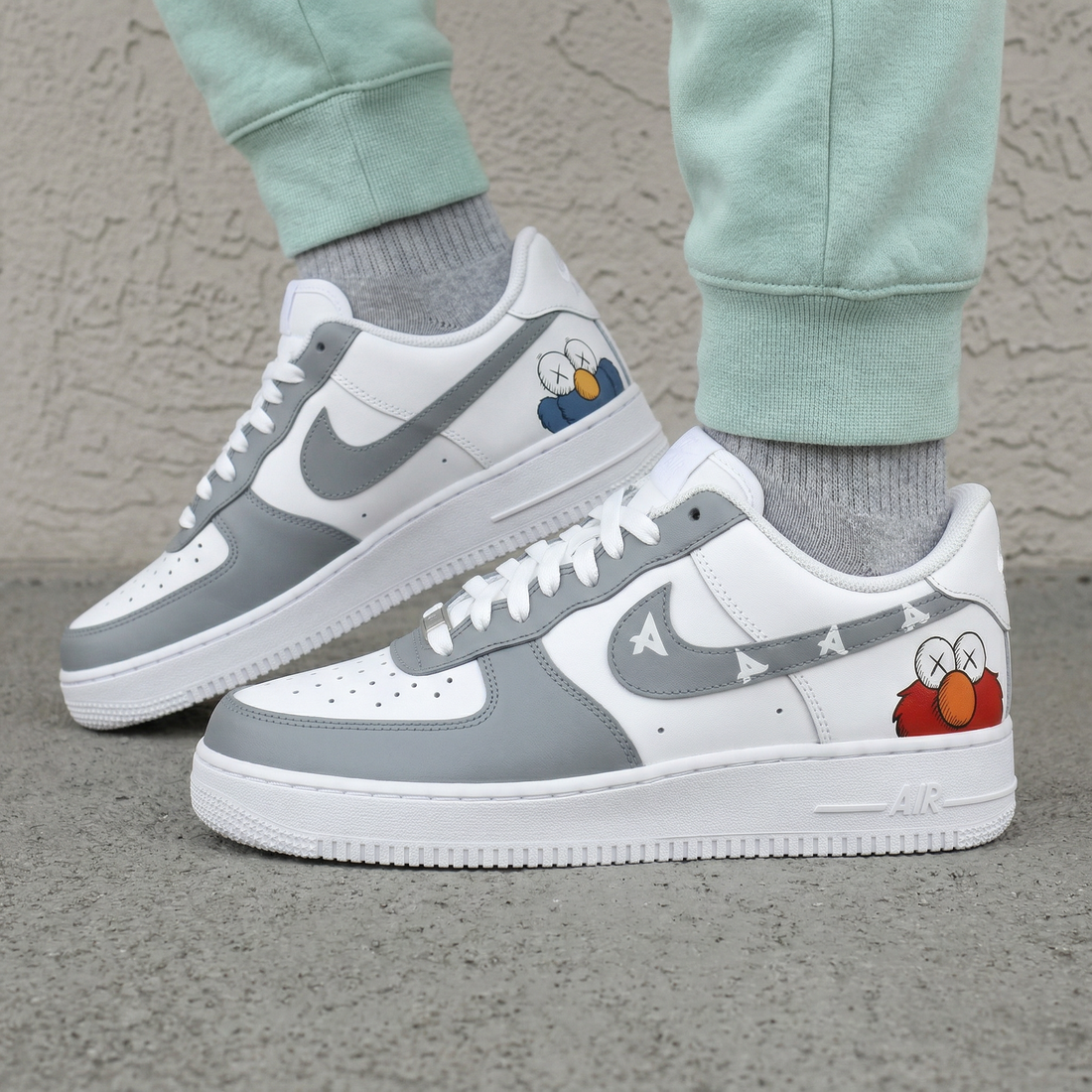 Custom AF 1s Shoes Kaws Cartoon Characters Gray Blue Red