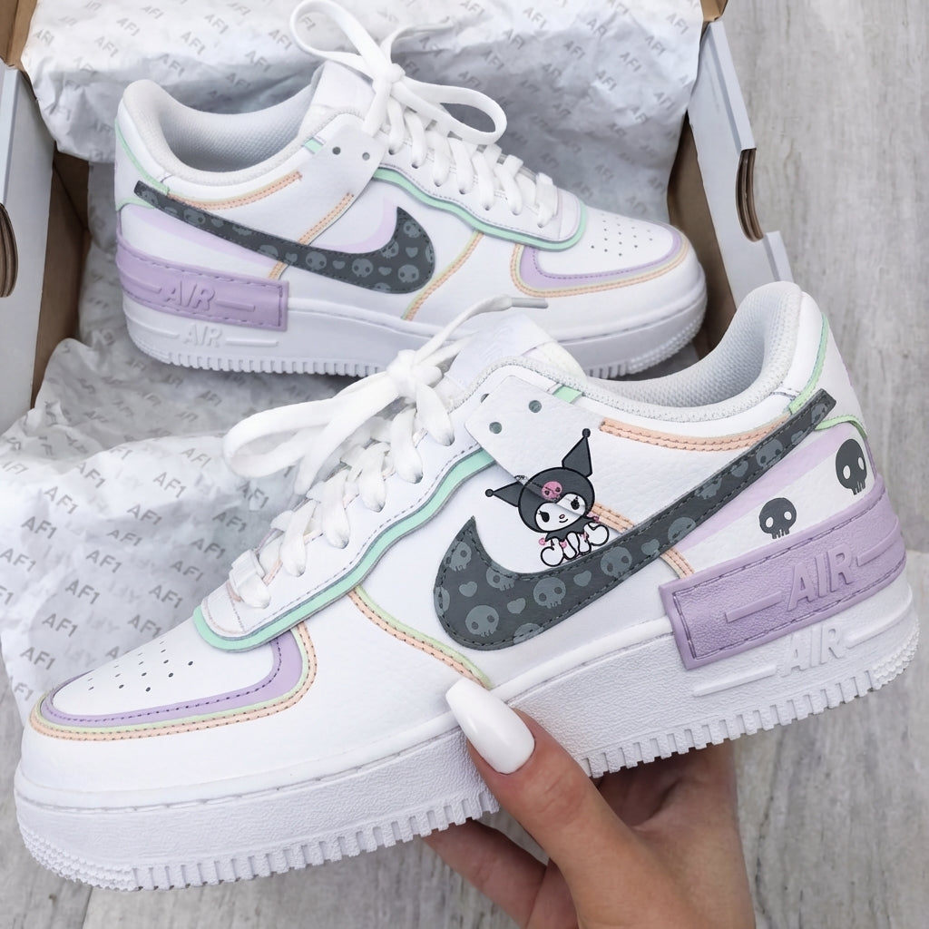 Custom AF 1s Shoes Kuromi Skulls Baby Purple Mint Green