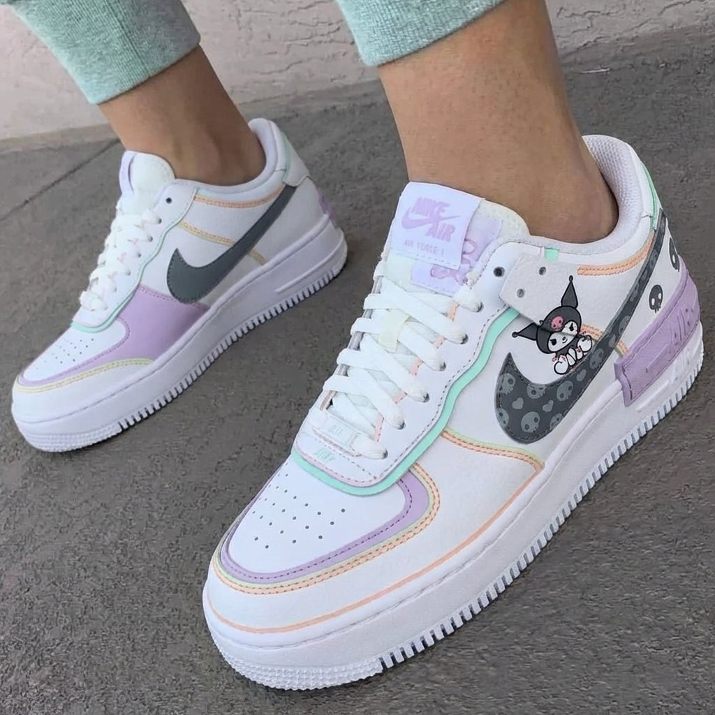 Custom AF 1s Shoes Kuromi Skulls Baby Purple Mint Green