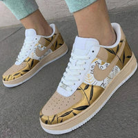Custom AF 1s Shoes Leaf Pattern Gold Beige