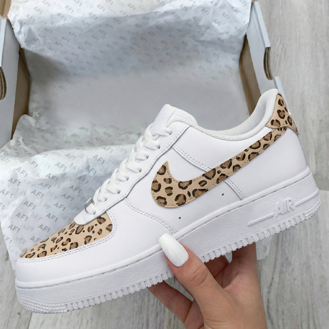 Custom AF 1s Shoes Leopard Print Beige Brown
