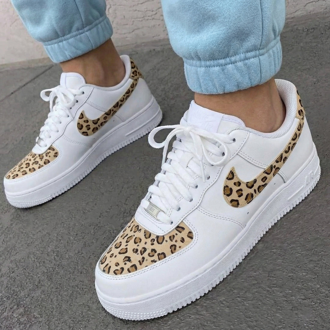 Custom AF 1s Shoes Leopard Print Beige Brown