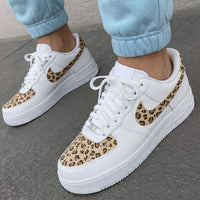 Custom AF 1s Shoes Leopard Print Beige Brown