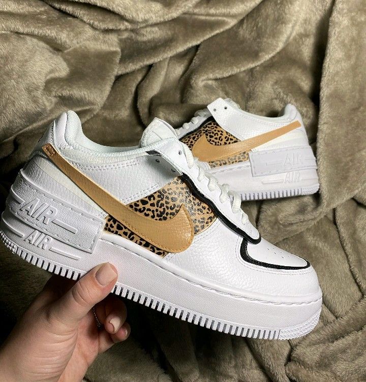 Custom AF 1s Shoes Leopard Print Gold