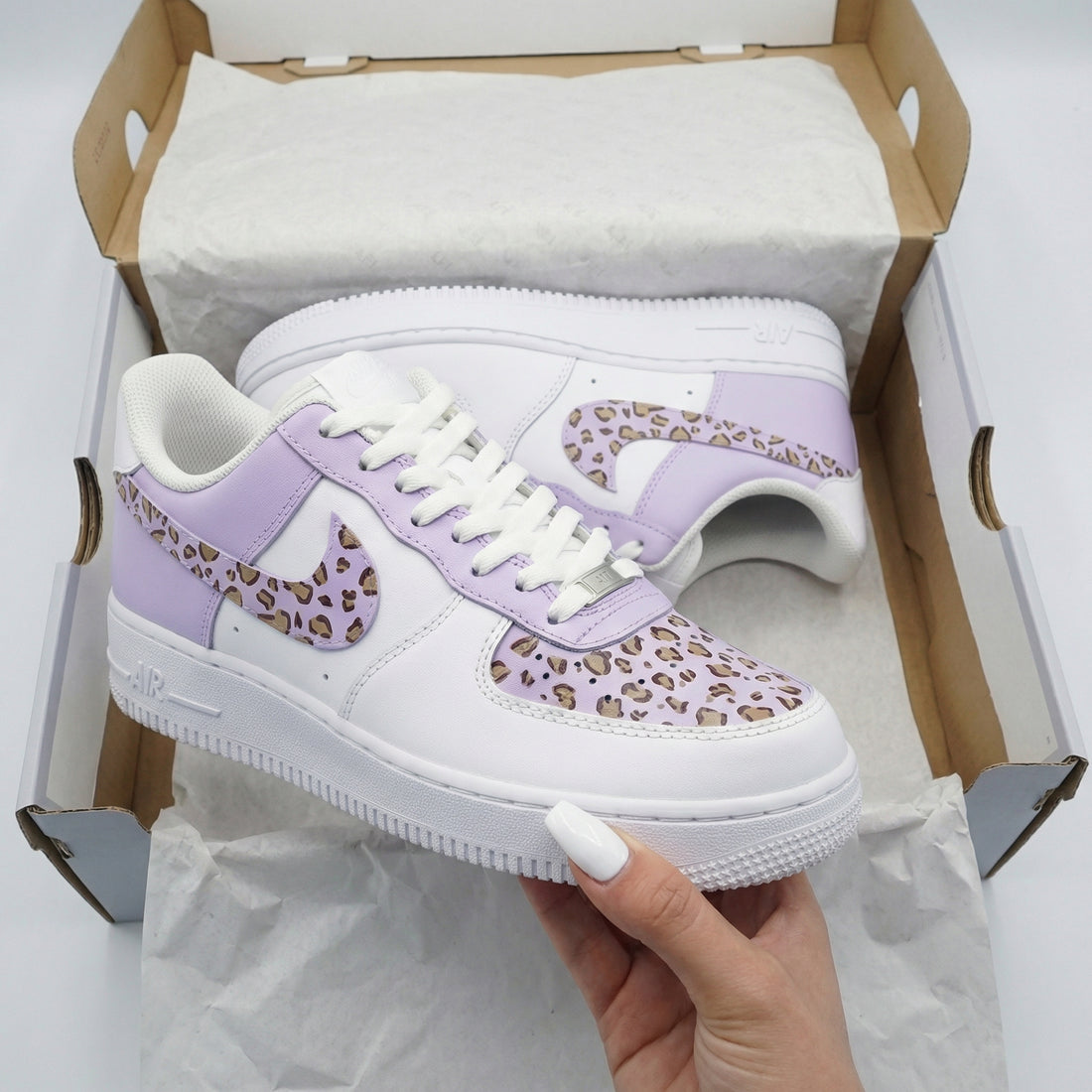 Custom AF 1s Shoes Leopard Print Light Purple