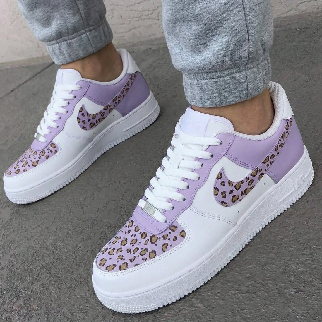 Custom AF 1s Shoes Leopard Print Light Purple