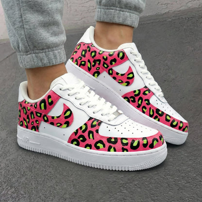 Custom AF 1s Shoes Leopard Print Pink Black Green