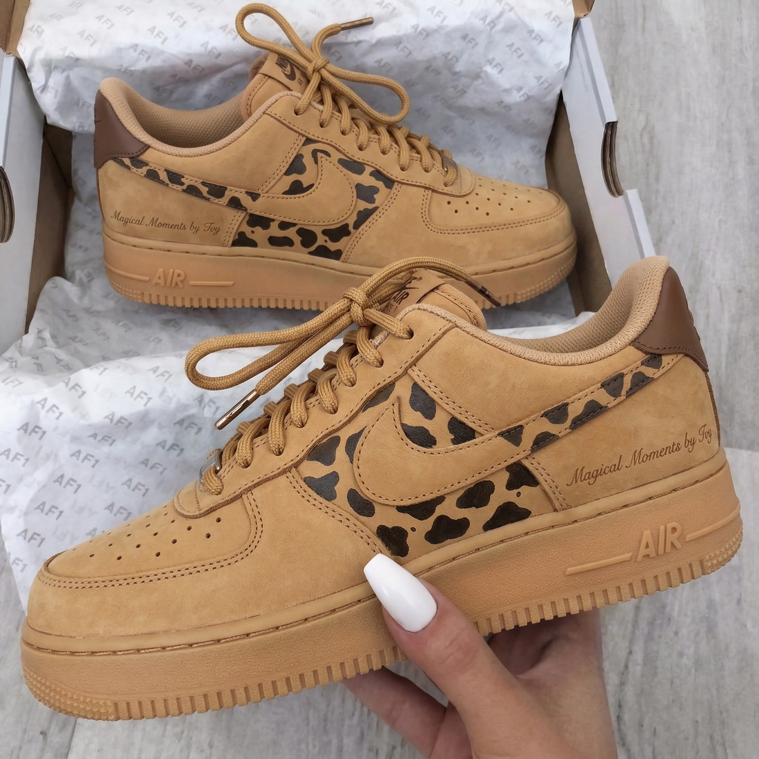 Custom AF 1s Shoes Leopard Print Tan Brown