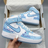 Custom AF 1s Shoes Light Blue and Purple Romance Theme