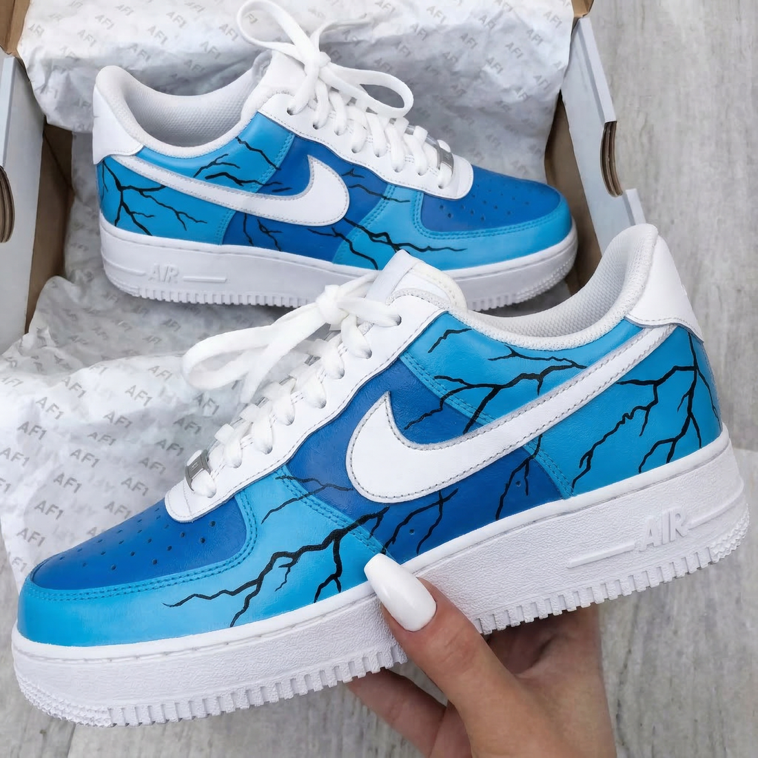 Custom AF 1s Shoes Lightning Cracks Baby Blue Blue