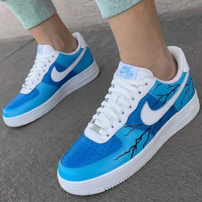 Custom AF 1s Shoes Lightning Cracks Baby Blue Blue