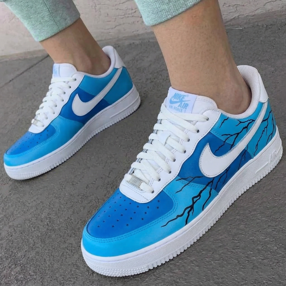 Custom AF 1s Shoes Lightning Cracks Baby Blue Blue