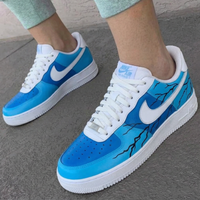 Custom AF 1s Shoes Lightning Cracks Baby Blue Blue