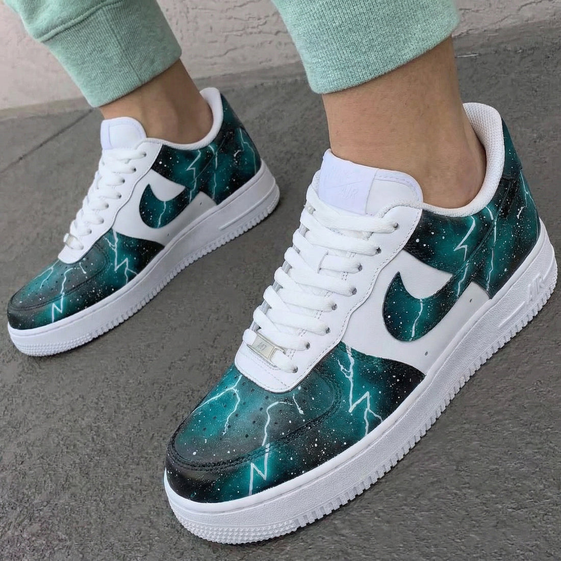 Custom AF 1s Shoes Lightning Galaxy Teal