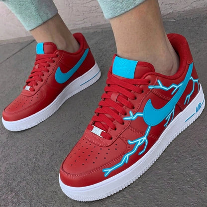Custom AF 1s Shoes Lightning Red Baby Blue