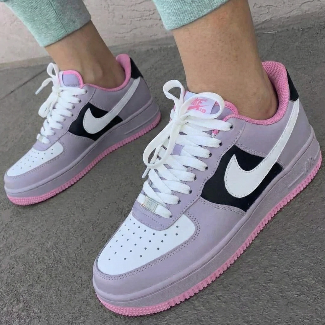 Custom AF 1s Shoes Lilac Baby Pink Black