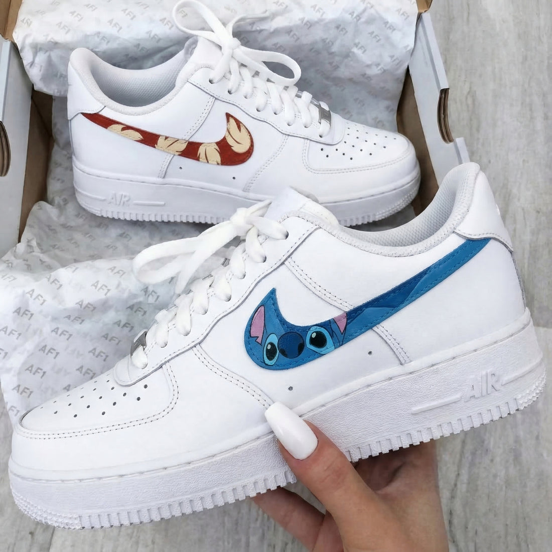 Custom AF 1s Shoes Lilo And Stitch Inspired Red Blue